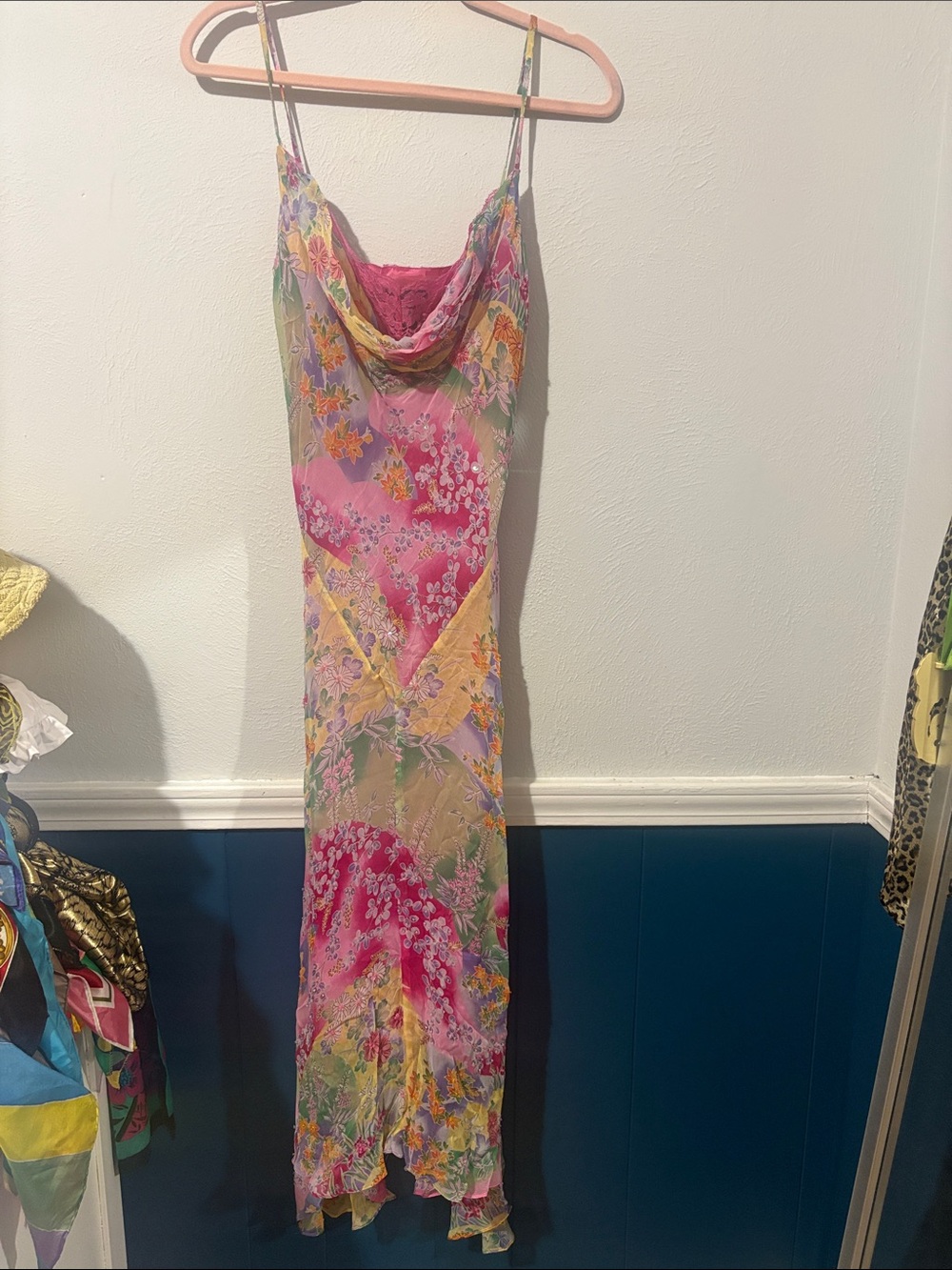 Mixit Pink Floral Cowl-Neck Maxi Slip Dress